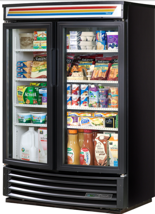 True GDM-35SL-RF-HC-LD 39 3/4" GDM Series Two Section Glass Door Merchandiser - (2) Left/Right Hinge Doors, Black, 115V