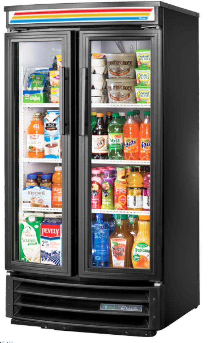 True GDM-14RF-HC-LD 30 3/8" GDM Series Two Section Glass Door Merchandiser - (2) Left/Right Hinge Doors, Black, 115v
