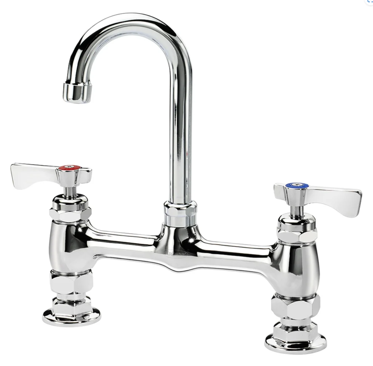 Krowne 15-825L-W-E4 Raised Deck Mount Faucet w/ 3 1/2" Gooseneck Spout & Wrist Action Handles - 8" Centers, 1.5 GPM