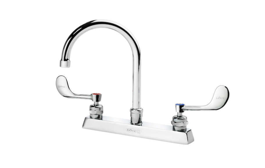 Krowne 15-501L-W-E4 Deck Mount Faucet w/ 6" Gooseneck Spout & VR Wrist Action Handles - 8" Centers, 1.5 GPM