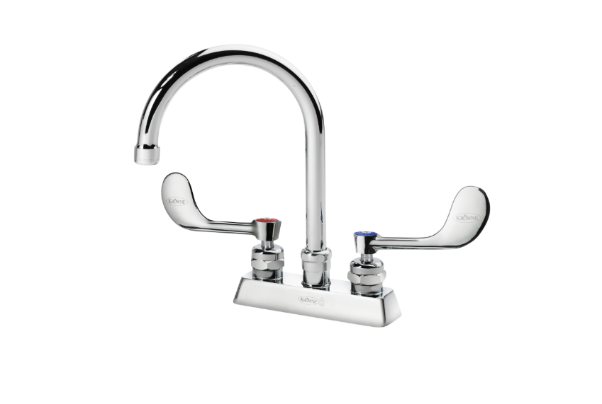 Krowne 15-301L-W-E4 Deck Mount Faucet w/ 6" Gooseneck Spout & VR Wrist Action Handles - 4" Centers, 1.5 GPM