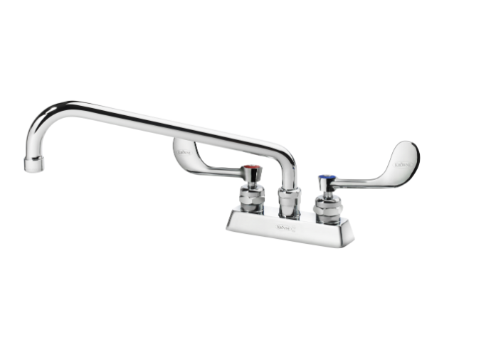 Krowne 15-312L-W-E4 Deck Mount Faucet w/ 12" Swing Spout & VR Wrist Action Handles - 4" Centers, 1.5 GPM