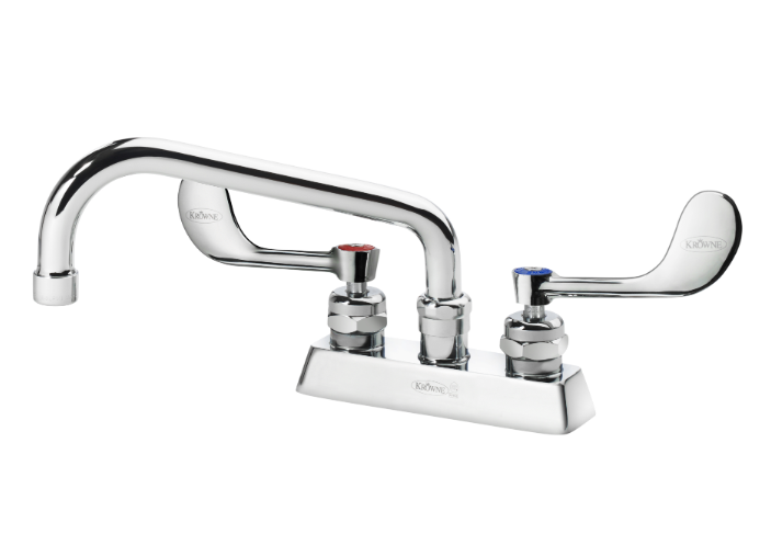 Krowne 15-308L-W-E4 Deck Mount Faucet w/ 8" Swing Spout & VR Wrist Action Handles - 4" Centers, 1.5 GPM