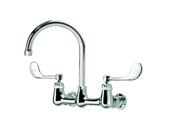 Krowne 14-801L-W-E4 Wall Mount Faucet w/ 6" Gooseneck Spout & VR Wrist Action Handles - 8" Centers, 1.5 GPM