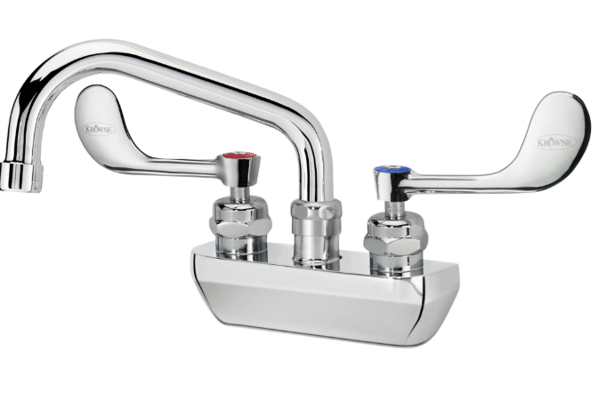 Krowne 14-406L-W-E4 Wall Mount Faucet w/ 6" Swing Spout & VR Wrist Action Handles - 4" Centers, 1.5 GPM