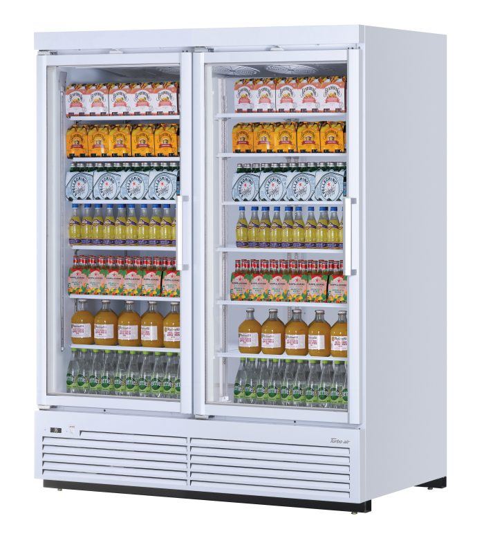 Turbo Air TJMR-55SDW-N 65 1/8" Super Deluxe Two Section Glass Door Merchandiser - (2) Left Hinge Doors, White, 115v