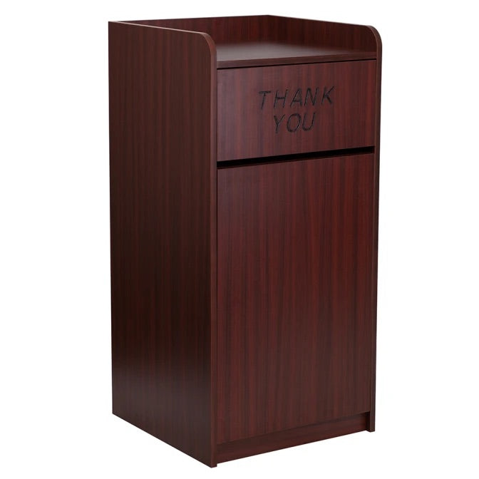 Trash Can 87-7808AM  Mahogany Wood "Thank you"