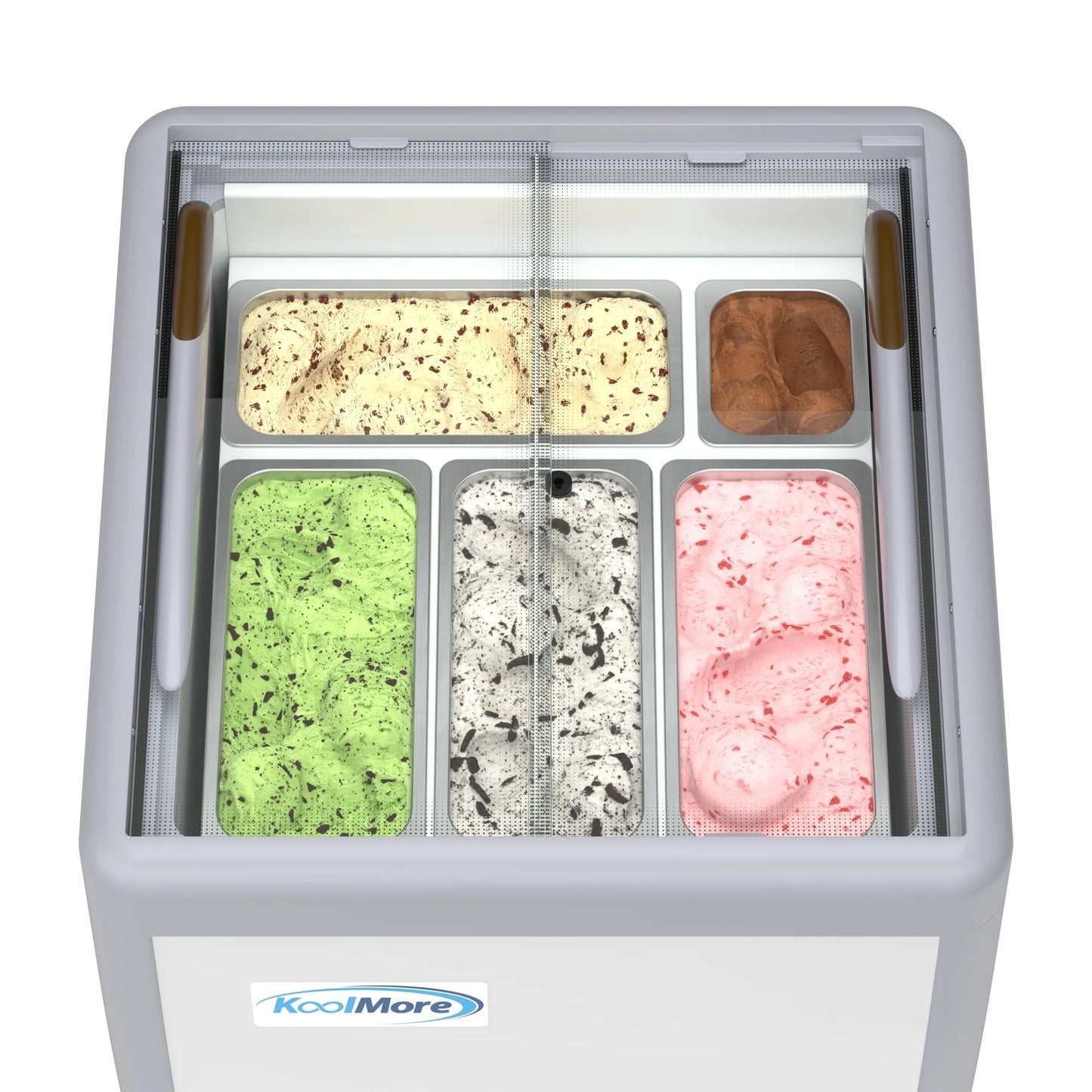 Koolmore KM-GDC-26SD 26 In. Commercial 5-Pan Gelato Ice Cream Dipping Cabinet Display Freezer With Sliding Glass Door- 6 Cu Ft.