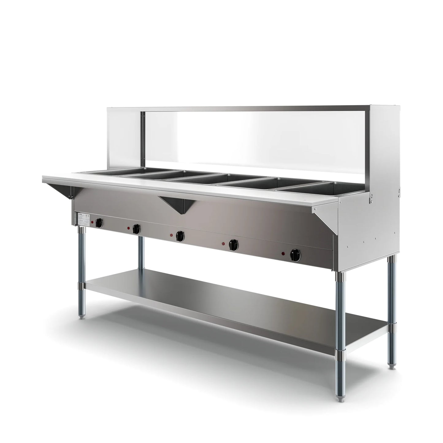Koolmore KM-OWS-5SG 5-Pan Open Well Electric Steam Table With Undershelf And Sneeze-Guard, 240V
