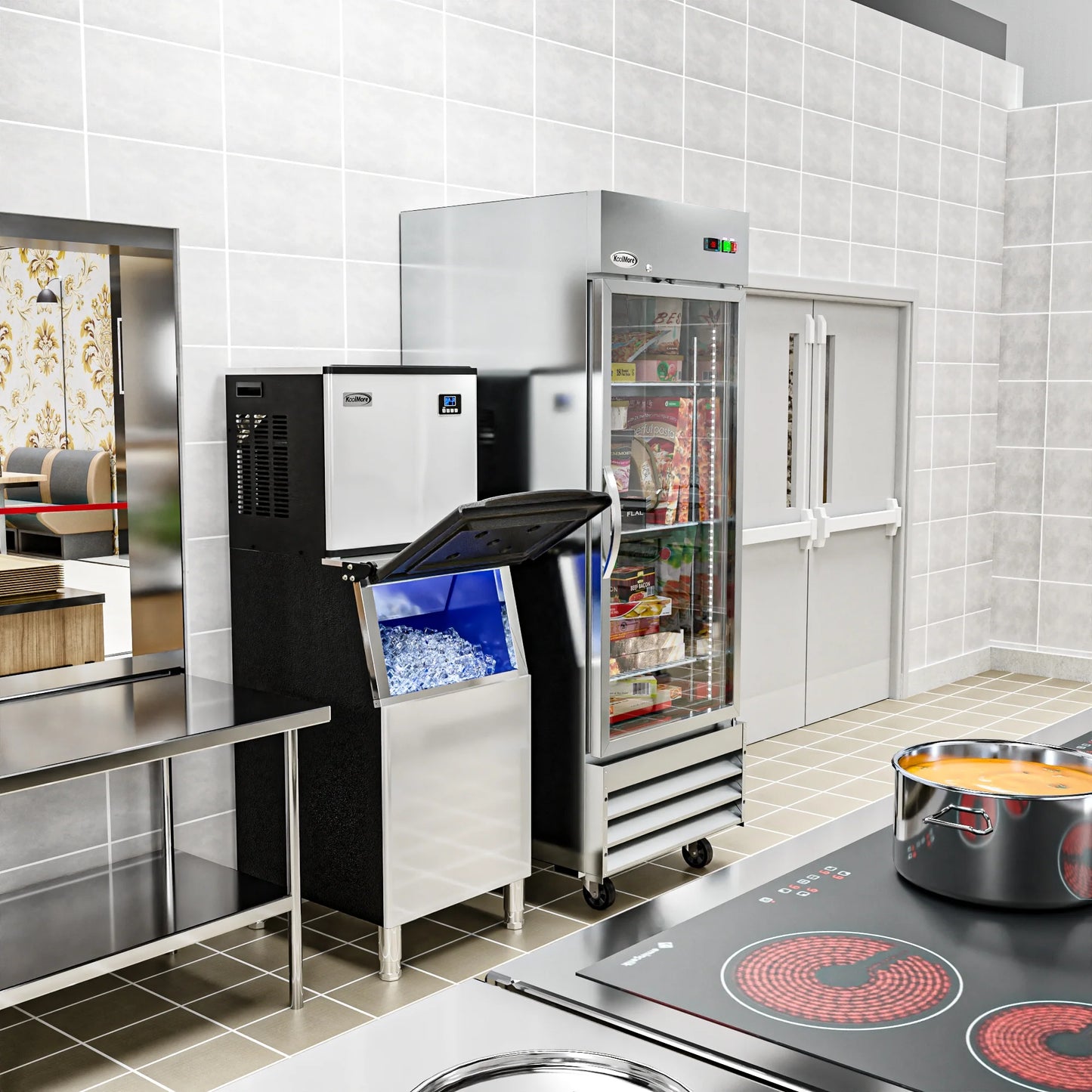 KoolMore KM-CIM-400 25 In. Stainless-Steel Commercial Air Cooled Modular Ice Maker With Full Cube Production 400lbs/24h