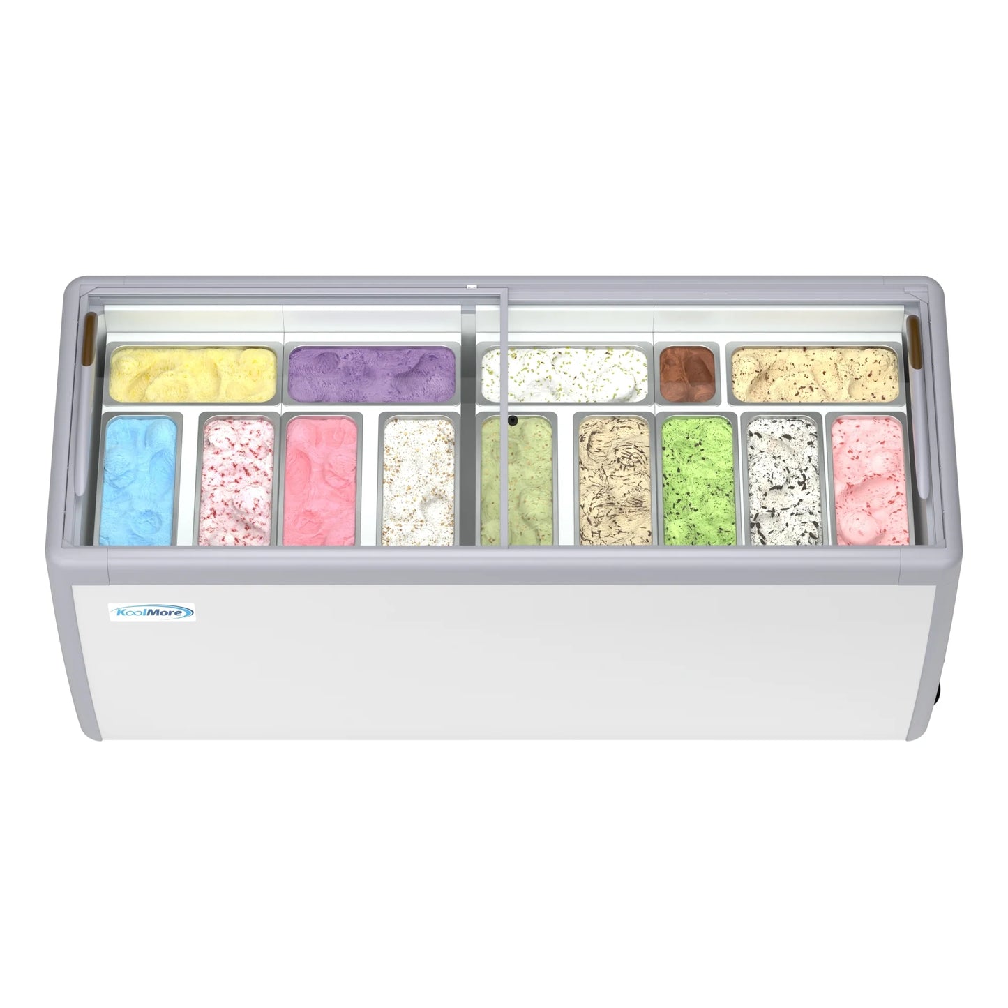 Koolmore KM-GDC-71SD 70 In. Commercial 14-Pan Gelato Ice Cream Dipping Cabinet Display Freezer With Sliding Glass Door- 20 Cu Ft.