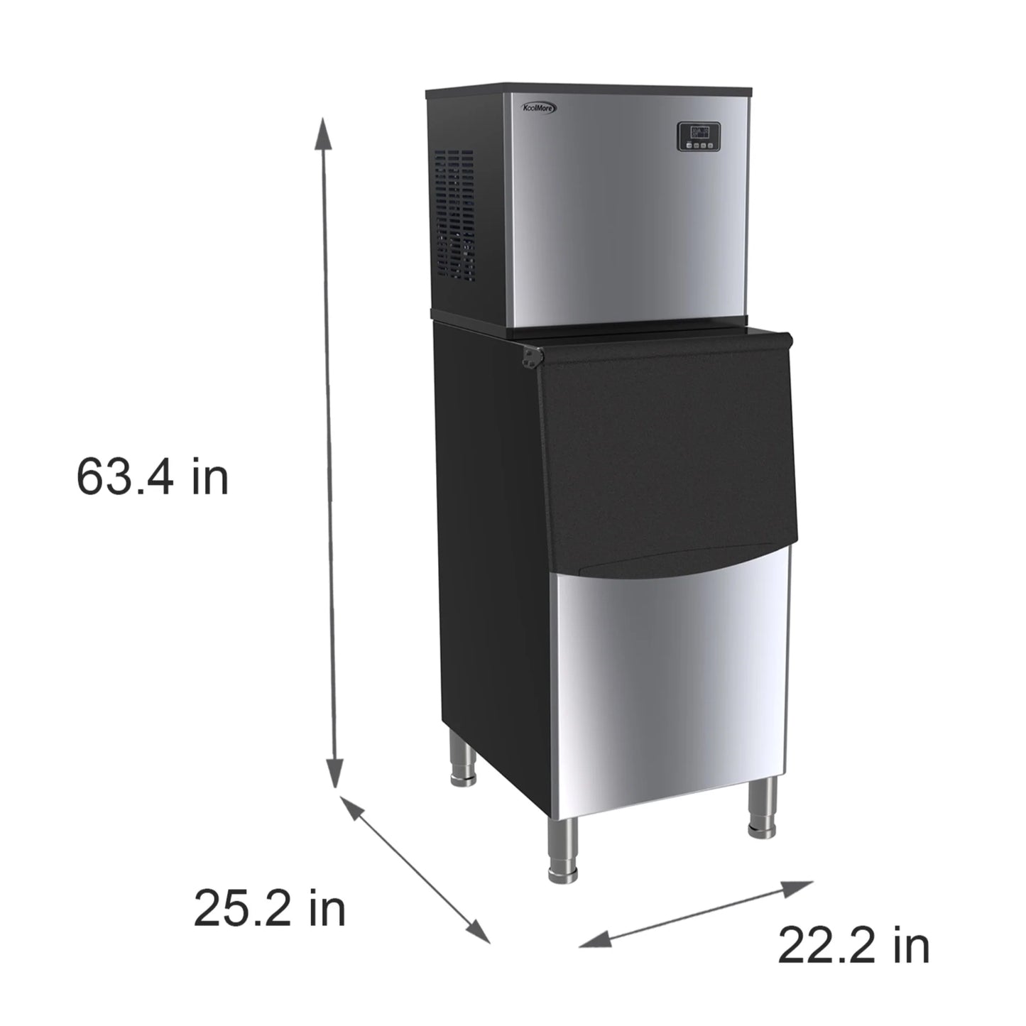 KoolMore CIM-315 25 In. Stainless-Steel Commercial Air Cooled Modular Ice Maker With Full Cube Production 315lbs/24h