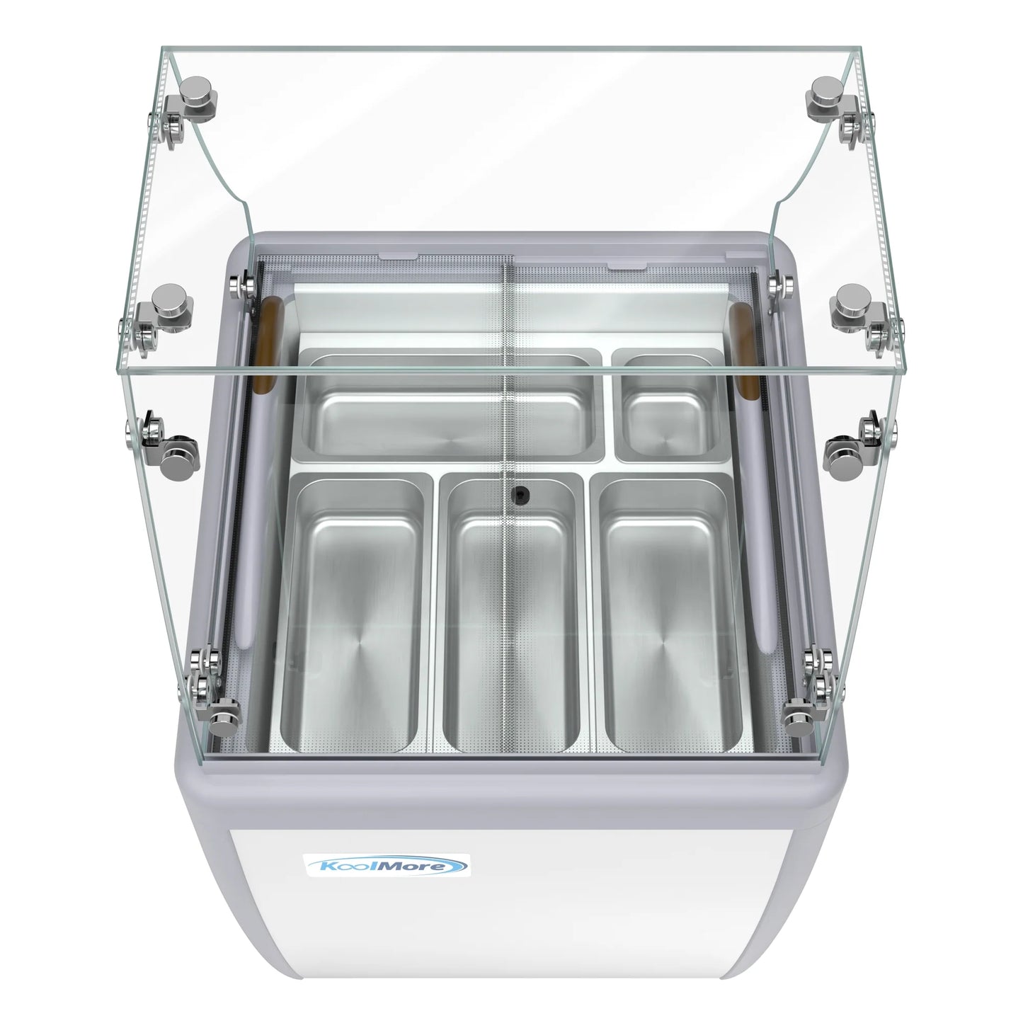 Koolmore KM-GDC-26SD-FG 26 In. Commercial 5-Pan Gelato Ice Cream Dipping Cabinet Display Freezer With Sliding Glass Door And Sneeze Guard- 6 Cu Ft.