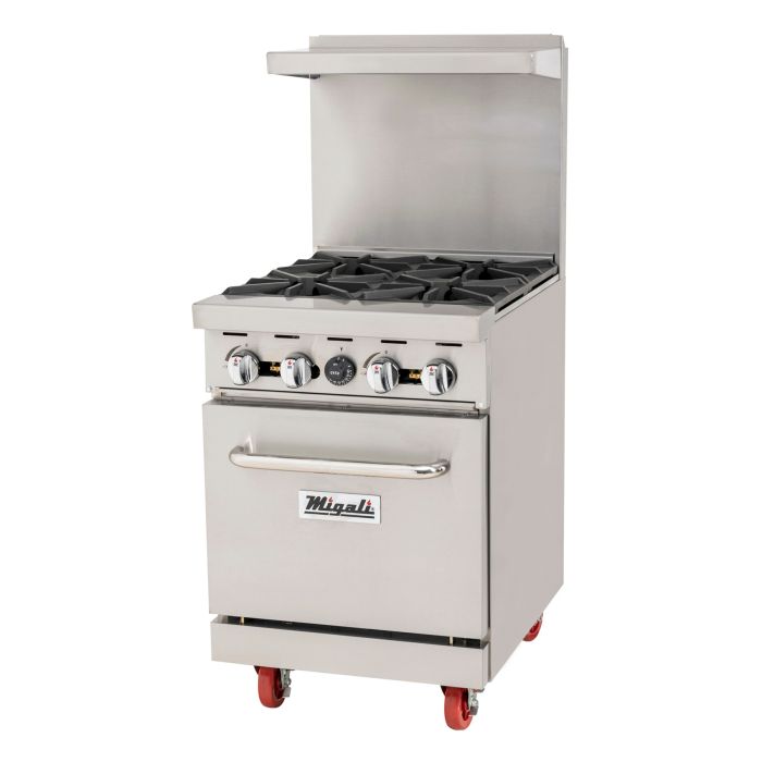 4 Burner Gas Range w/ Standard Oven Migali C-RO4B-LP 24", Liquid Propane