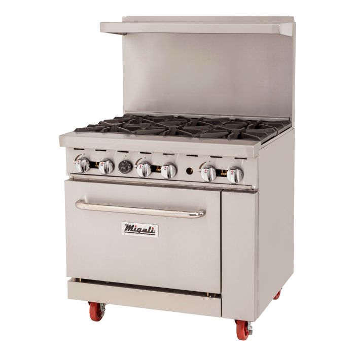 6 Burner Gas Range w/ Standard Oven Migali C-RO6B-NG 36", Natural Gas
