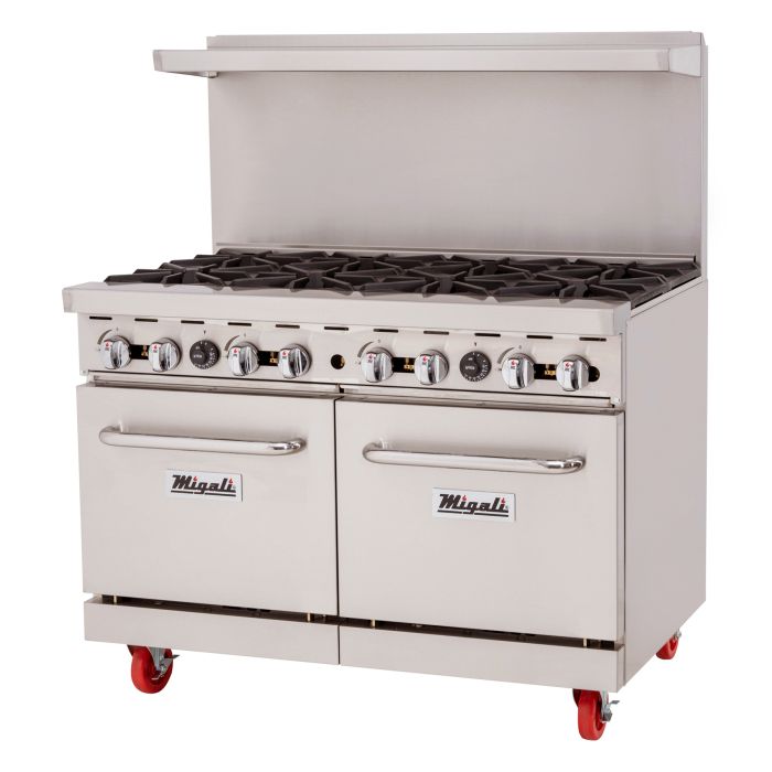 8 Burner Gas Range w/ (2) Standard Ovens Migali C-RO8B-NG 48", Natural Gas