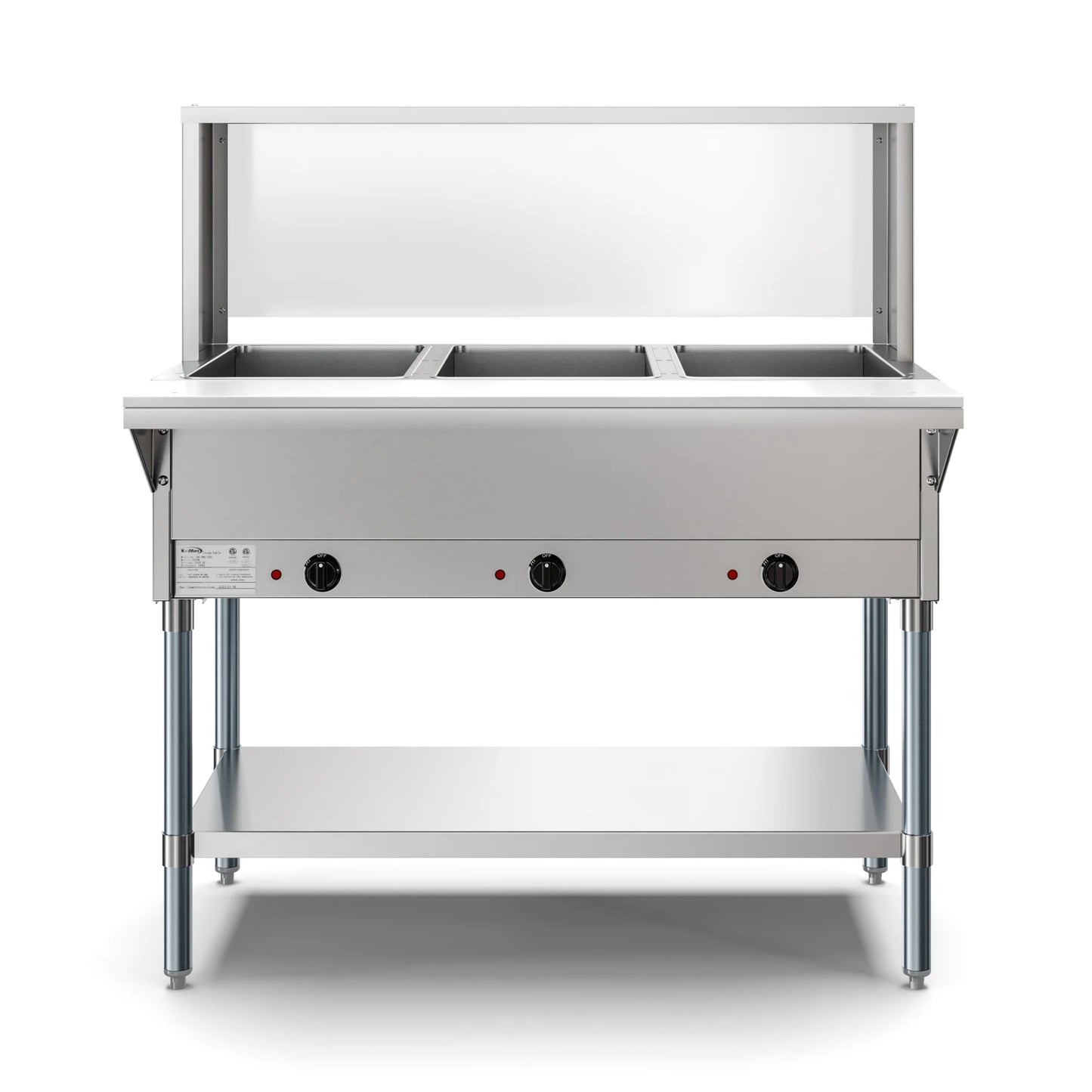 Koolmore KM-OWS-3SG 3-Pan Open Well Electric Steam Table With Undershelf And Sneeze-Guard, 120V