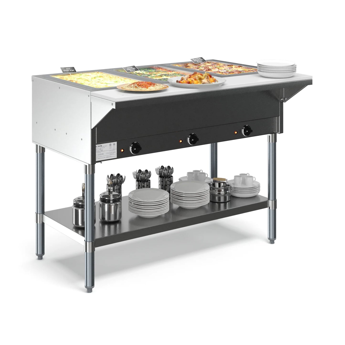 Koolmore KM-OWS-3 3-Pan Open Well Electric Steam Table With Undershelf, 120V