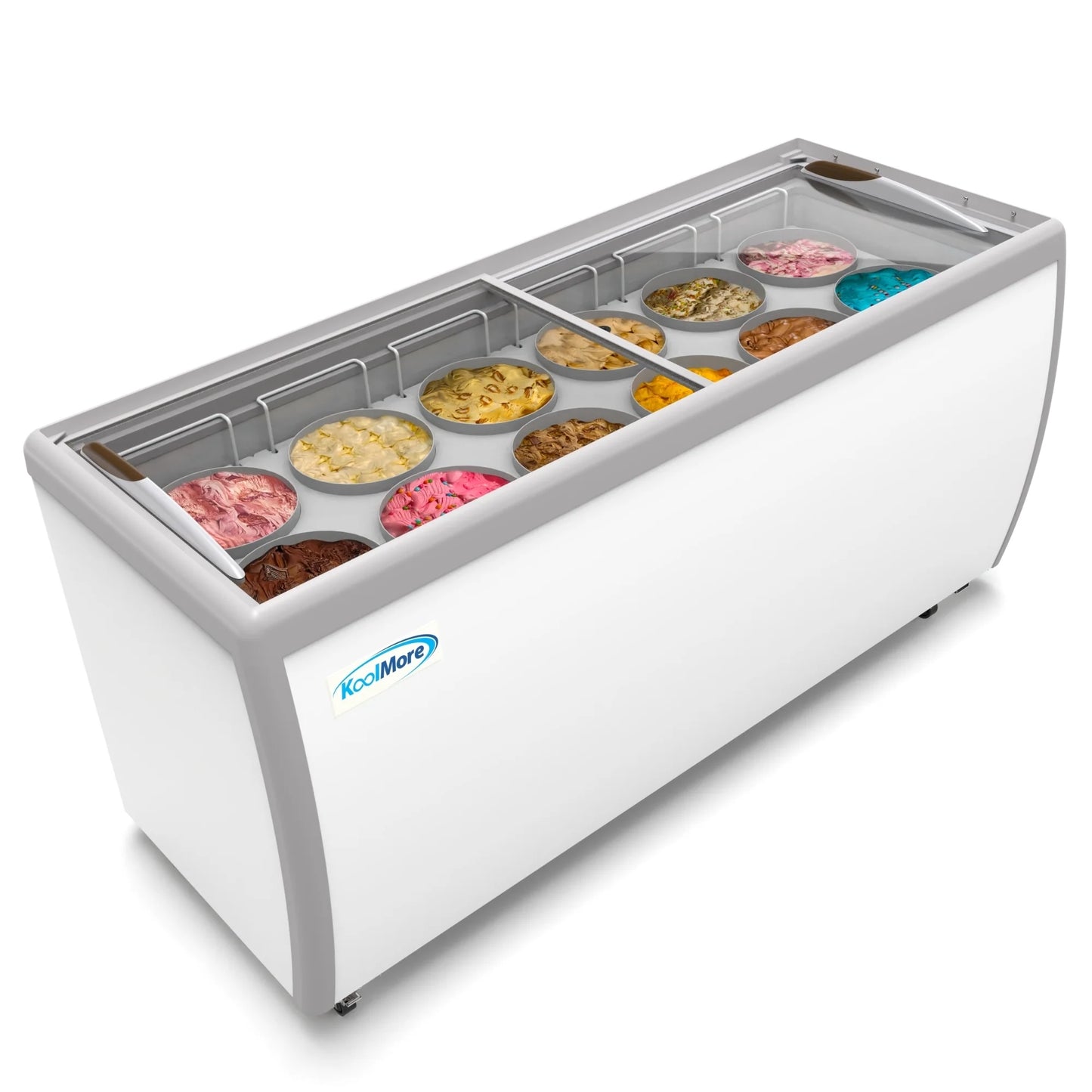 Koolmore KM-ICD-71SD 70 In. Commercial 12 Tub Ice Cream Dipping Cabinet Display Freezer With Sliding Glass Door- 20 Cu Ft.