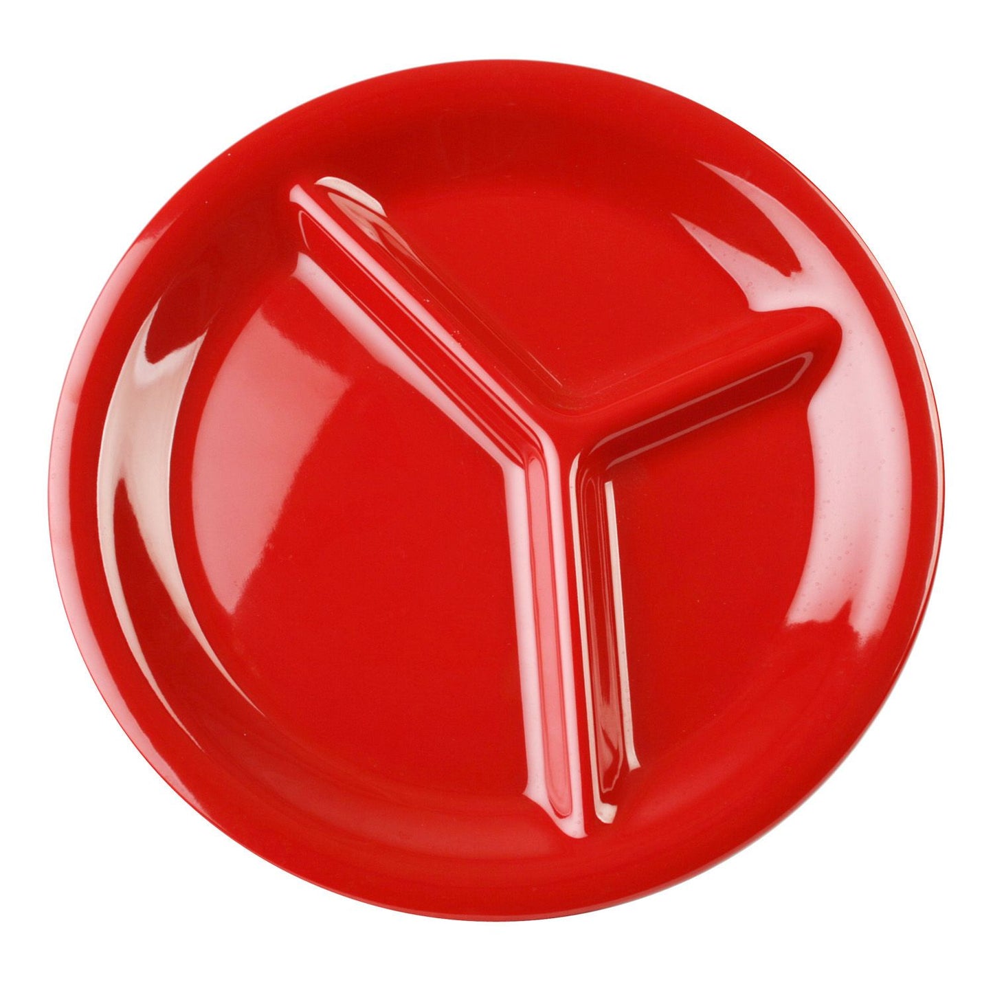 Thunder Group CR710PR 10 1/4" Pure Red 3-Compartment Melamine Plate - 12/Pack