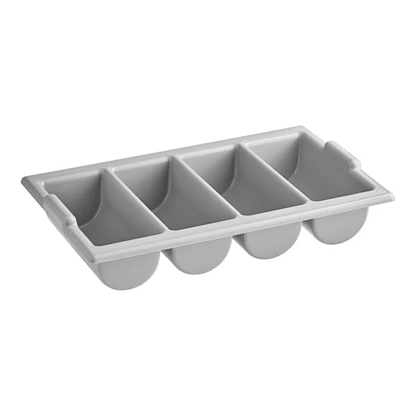 Choice 4-Compartment Plastic Gray Cutlery Box / Flatware Bin with Handles, 21"L X 12-3/4"W X 3-1/2"H