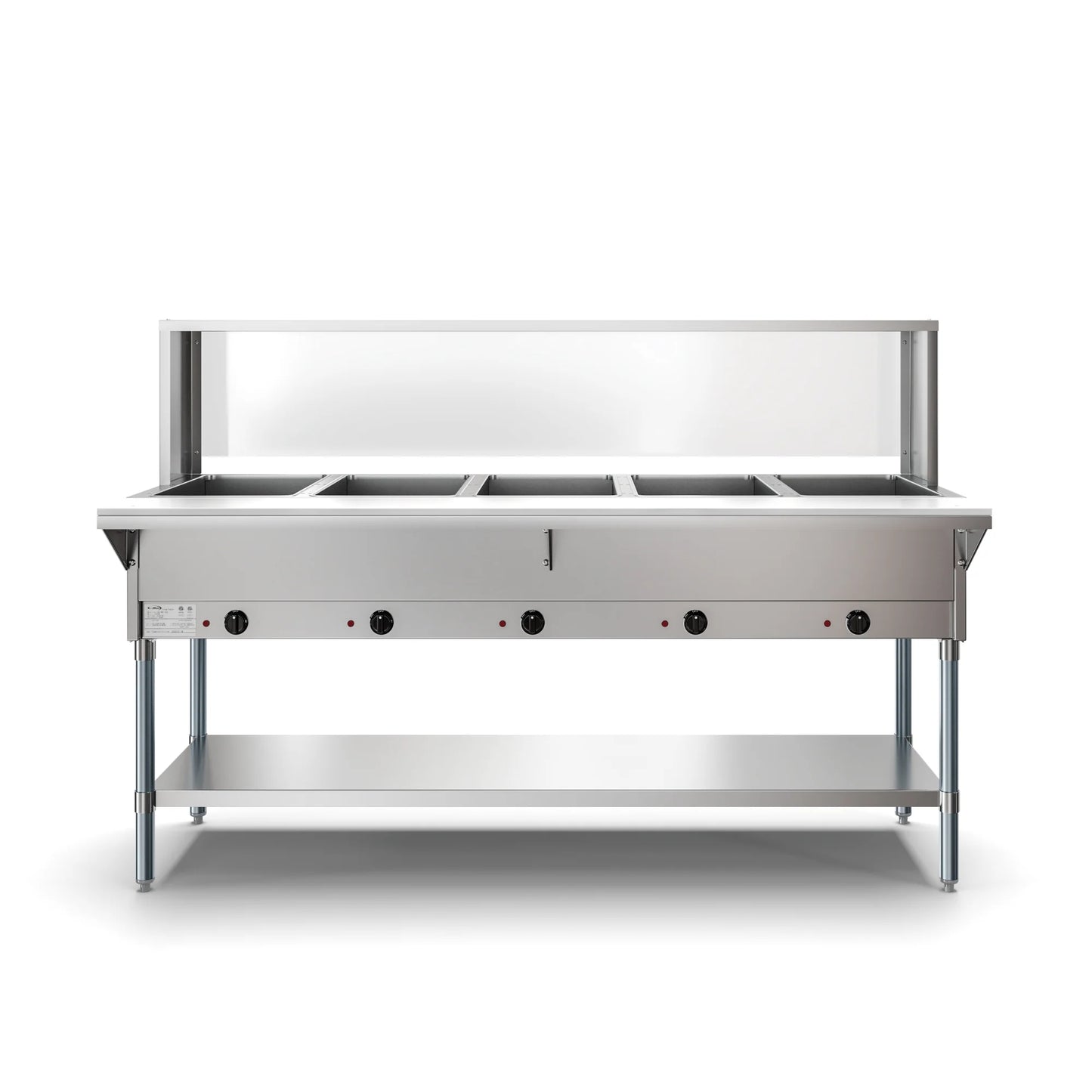 Koolmore KM-OWS-5SG 5-Pan Open Well Electric Steam Table With Undershelf And Sneeze-Guard, 240V