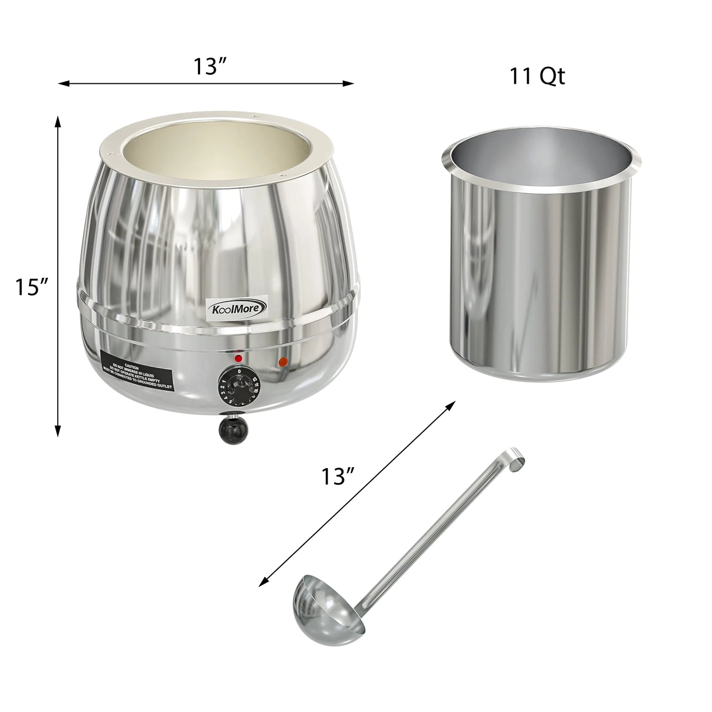 Koolmore SK-SS-3G 11.5 Qt. Round Countertop Black Stainless-Steel Food / Soup Kettle Warmer