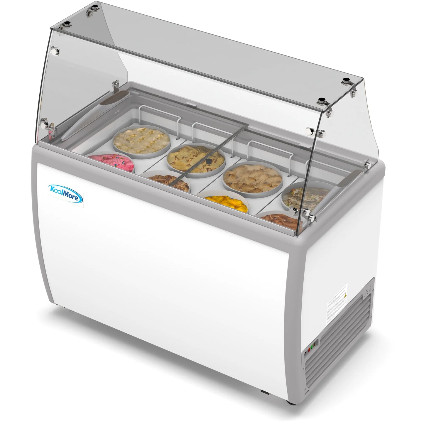 Koolmore KM-ICD-49SD-FG 50 In. Commercial 8 Tub Ice Cream Dipping Cabinet Display Freezer With Sliding Glass Door And Sneeze Guard- 13 Cu Ft.
