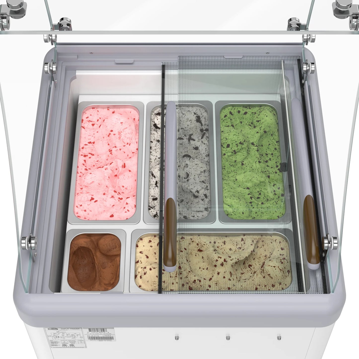 Koolmore KM-GDC-26SD-FG 26 In. Commercial 5-Pan Gelato Ice Cream Dipping Cabinet Display Freezer With Sliding Glass Door And Sneeze Guard- 6 Cu Ft.