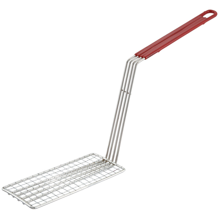 WINCO FB-PB Fry Basket Press, 11 inch Red Plastic Coated Handle, Nickel Plated
