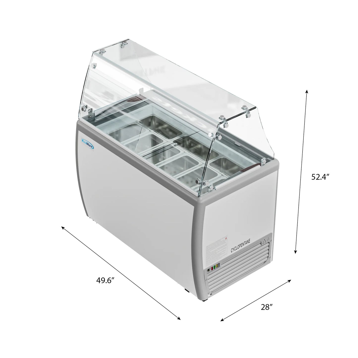 Koolmore KM-GDC-49SD-FG 50 In. Commercial 9-Pan Gelato Ice Cream Dipping Cabinet Display Freezer With Sliding Glass Door And Sneeze Guard- 13 Cu Ft.