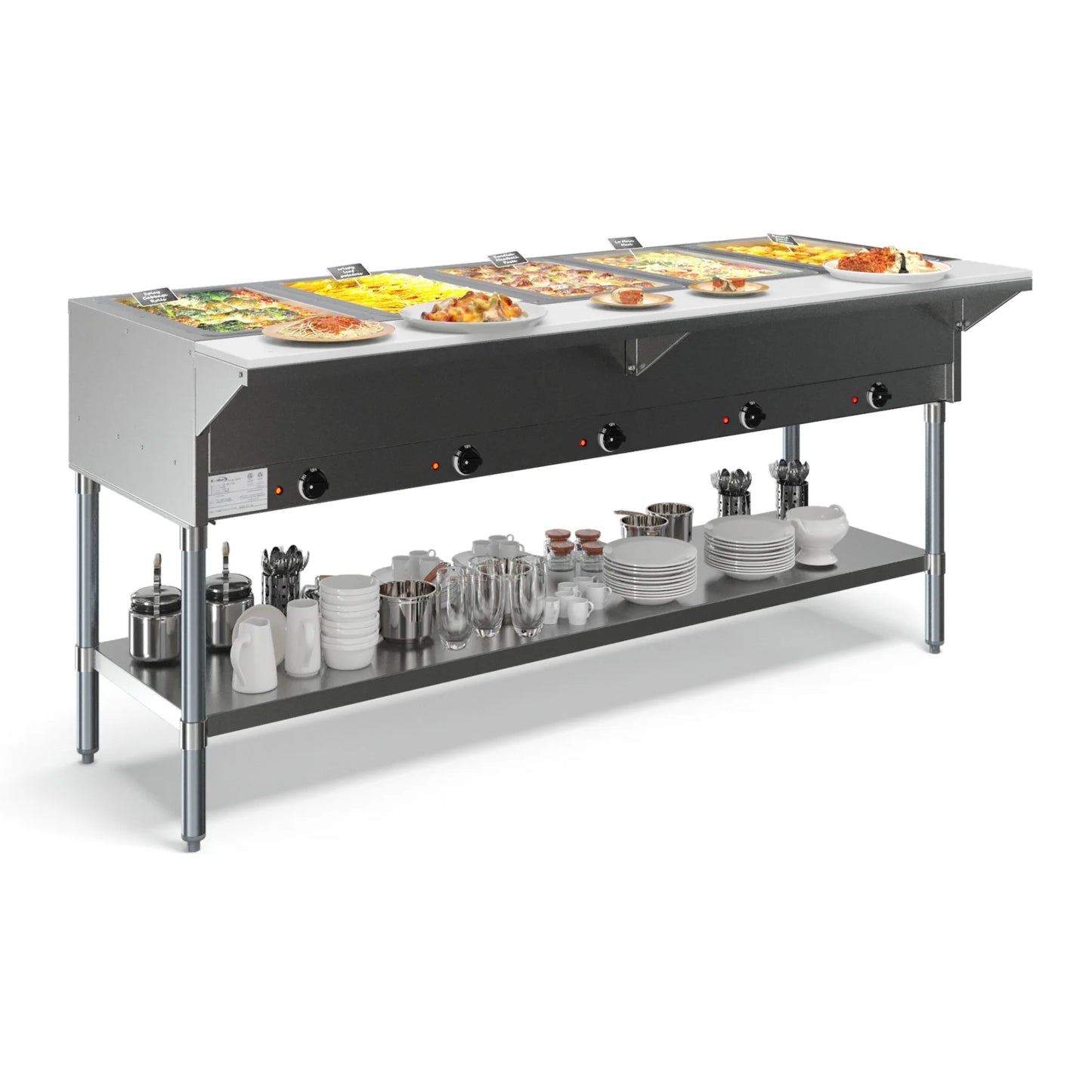 Koolmore KM-OWS-5 5-Pan Open Well Electric Steam Table With Undershelf, 240V