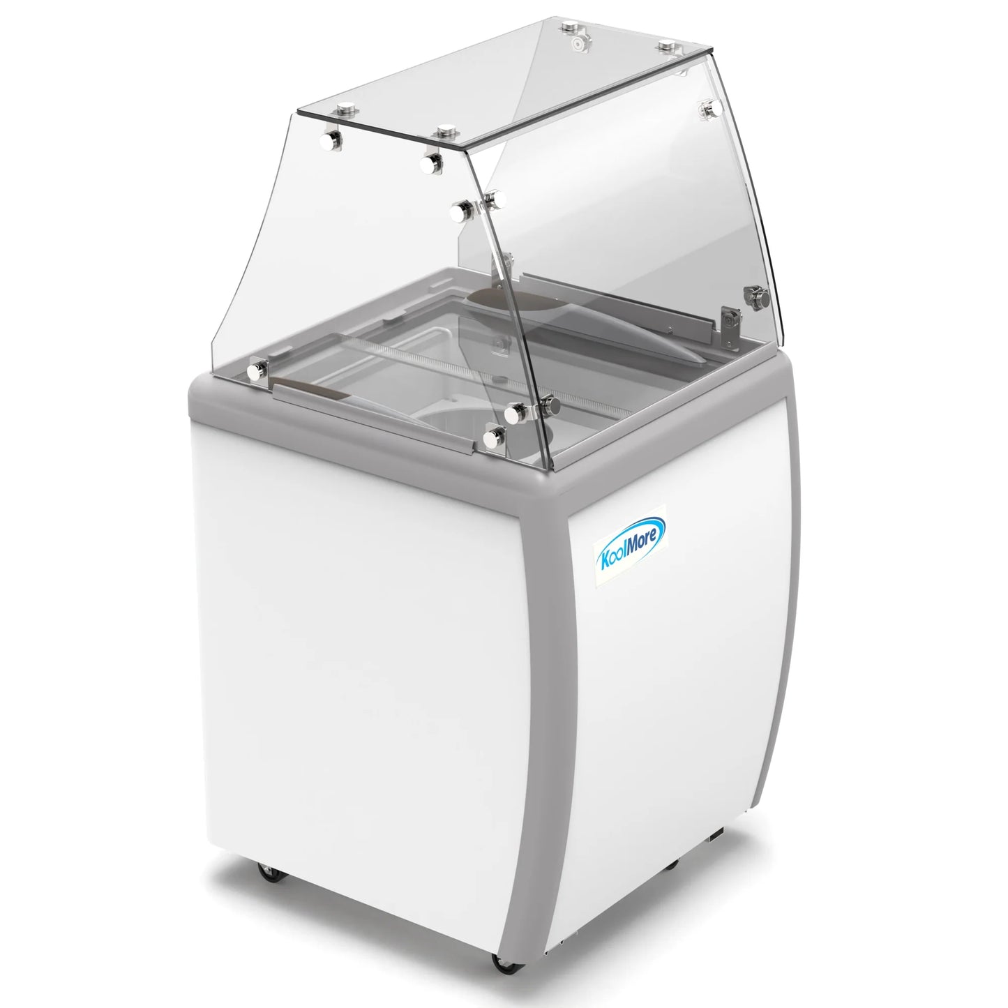 Koolmore KM-ICD-26SD-FG 26 In. Commercial 4 Tub Ice Cream Dipping Cabinet Display Freezer With Sliding Glass Door And Sneeze Guard- 6 Cu Ft.