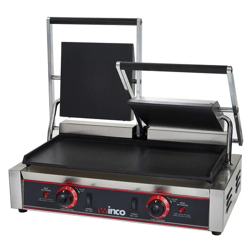 Winco ESG-2 Double Commercial Sandwich Press w/ Cast Iron Smooth Plates, 120v