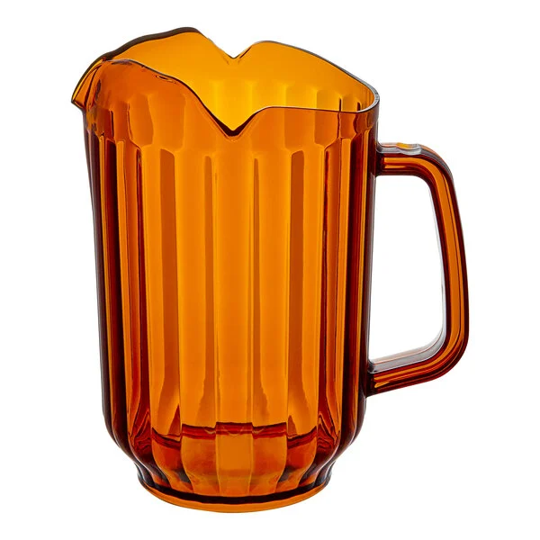CHOICE 3WAYGD Amber SAN Plastic Beverage Pitcher with 3 Spouts, 60 oz.
