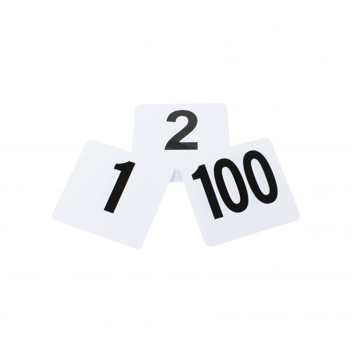 Thunder Group PLTN4100 Tabletop Number Cards - #1 - 100, 4" x 4", White/Black