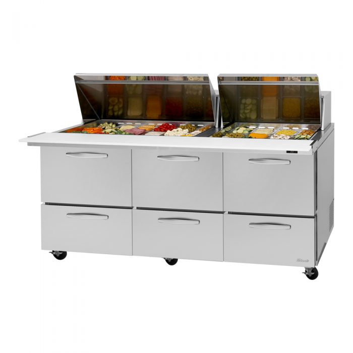 Turbo Air PST-72-30-D6-N 72 5/8" PRO Series Mega Top Sandwich/Salad Prep Table w/ Refrigerated Base, 115v