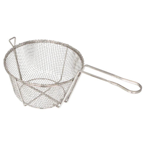 WINCO FBR-11 Round 4mm Wire Mesh Fryer Basket with Uncoated Handle, 10-1/2 inch Dia, Nickle Plated