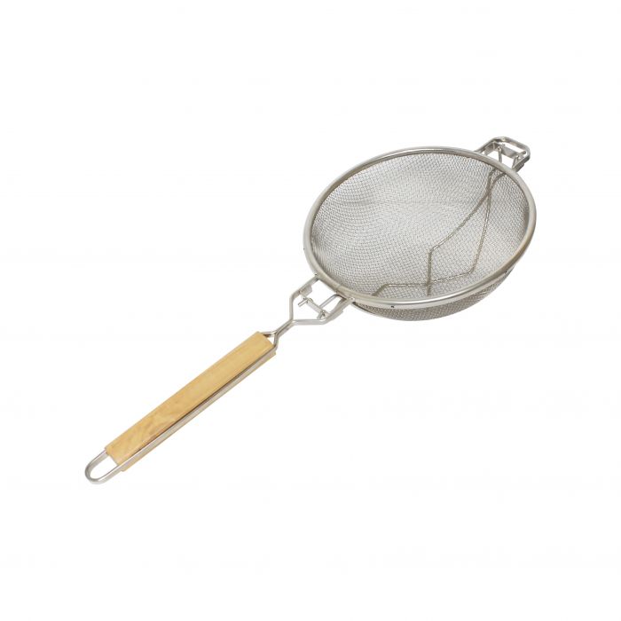 Strainer w/ Double Fine Mesh Thunder Group Wooden Handle, Nickel Plated