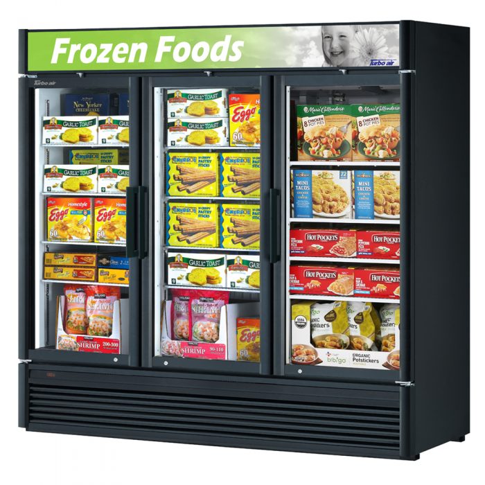 Turbo Air TGF-72SD-N 78" Three Section Display Freezer w/ Swing Doors - Bottom Mount Compressor, Black, 115v