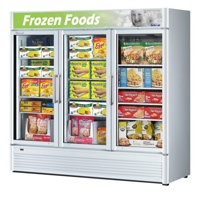 Turbo Air TGF-72SD-N 78" Three Section Display Freezer w/ Swing Doors - Bottom Mount Compressor, White, 115v