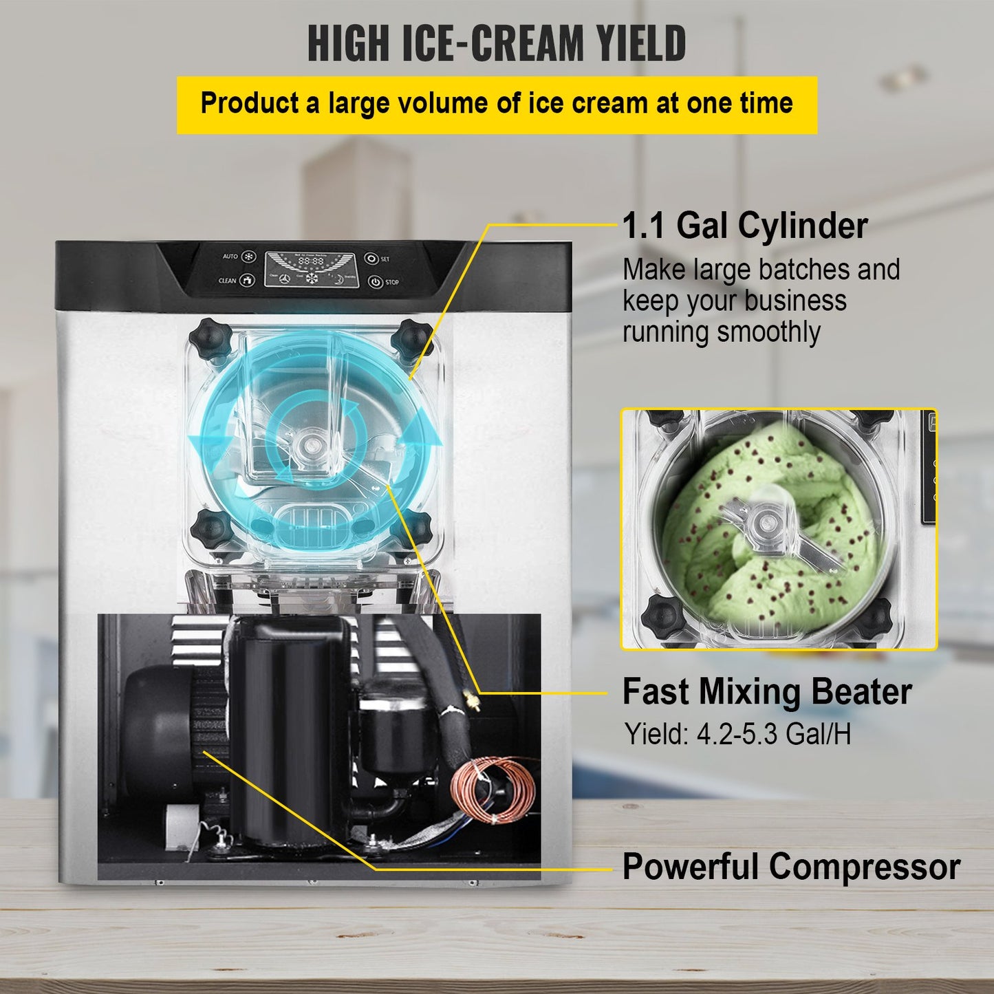 VEVOR YKF-618 Commercial Ice Cream Machine 1400W 20/5.3 Gph
