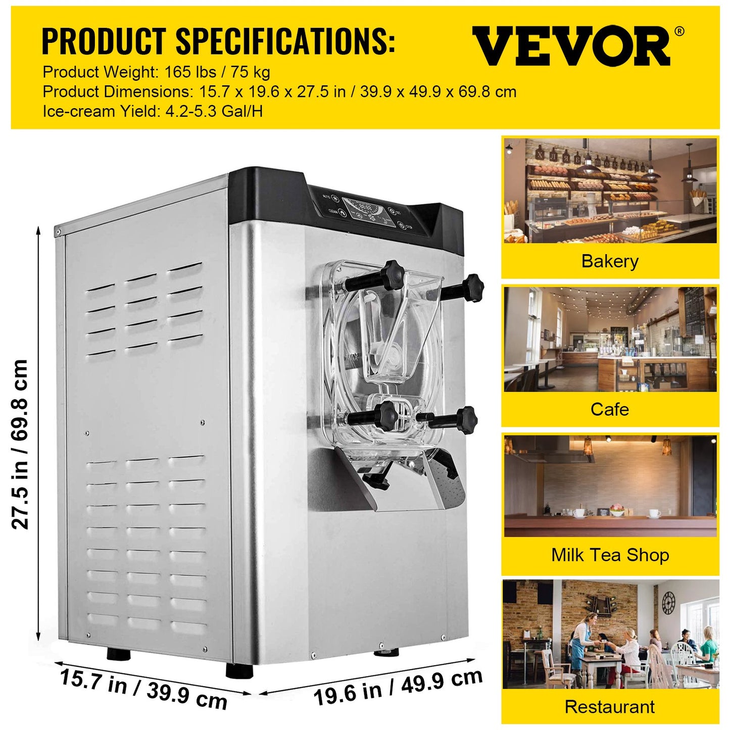 VEVOR YKF-618 Commercial Ice Cream Machine 1400W 20/5.3 Gph