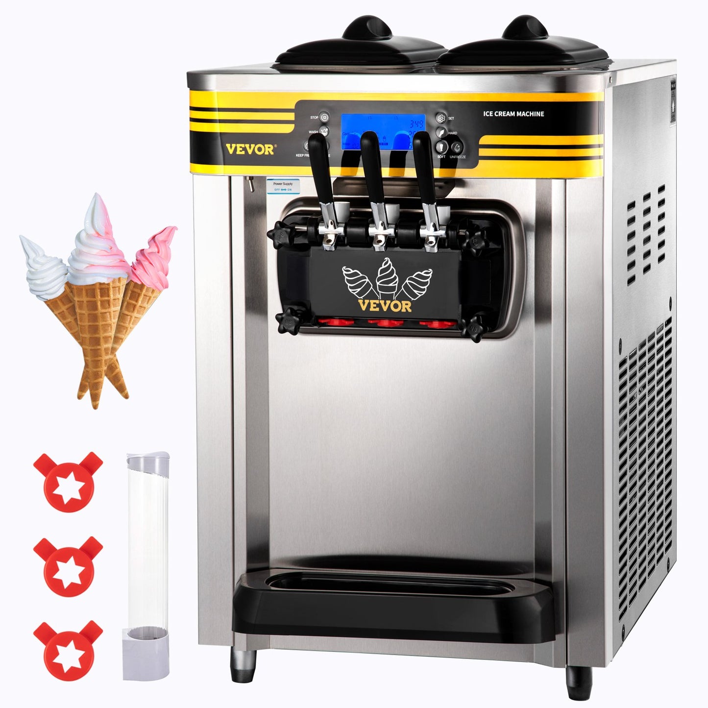 VEVOR BJH288SR2JB-Y Commercial Countertop Ice Cream Maker 5.8-7.9 Gal / 22-30 L per Hour 110V / 60Hz; 2350W