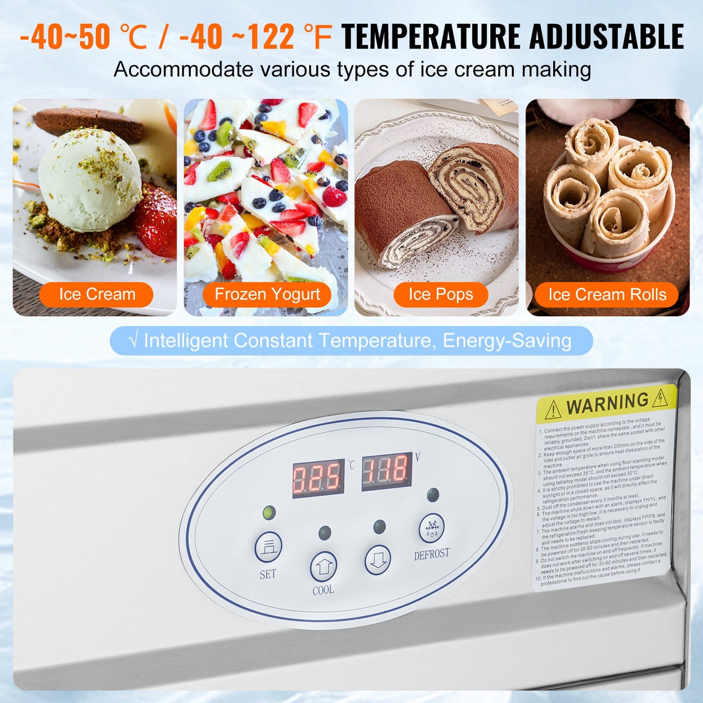 VEVOR CBJF-1DA500 Commercial  Fried Ice Cream Roll Machine, 19.7" x 19.7" Square