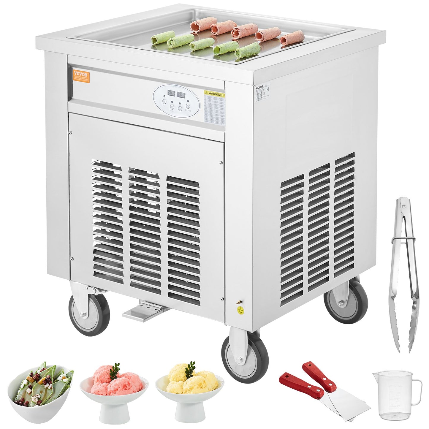 VEVOR CBJF-1DA500 Commercial  Fried Ice Cream Roll Machine, 19.7" x 19.7" Square