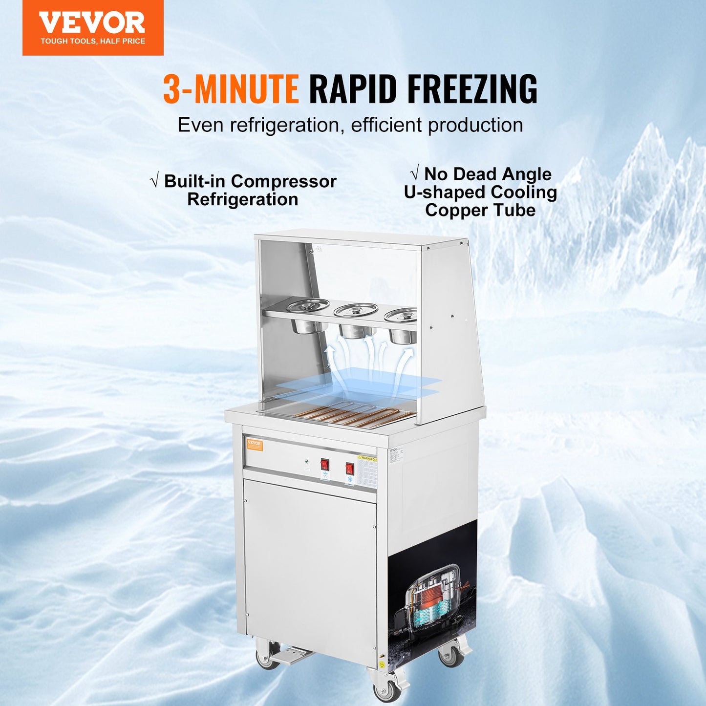 VEVOR CBJF-1DC-350 Commercial Fried Ice Cream Roll Machine, 13.8" x 13.8" Square