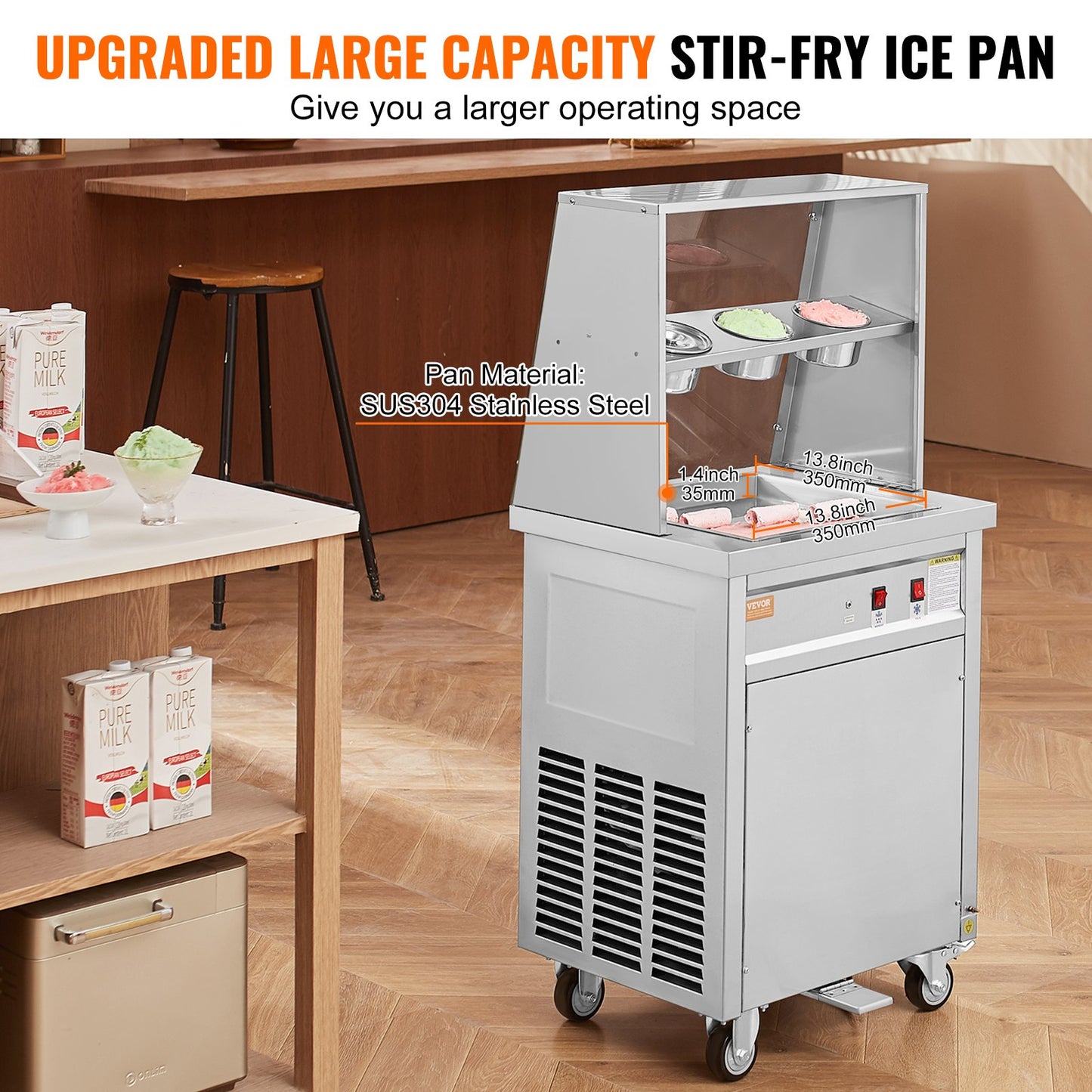 VEVOR CBJF-1DC-350 Commercial Fried Ice Cream Roll Machine, 13.8" x 13.8" Square
