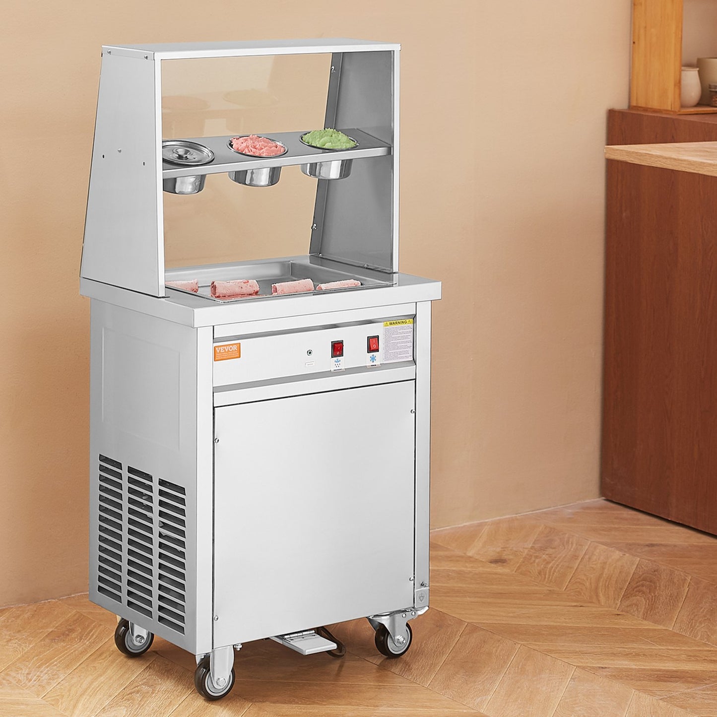 VEVOR CBJF-1DC-350 Commercial Fried Ice Cream Roll Machine, 13.8" x 13.8" Square