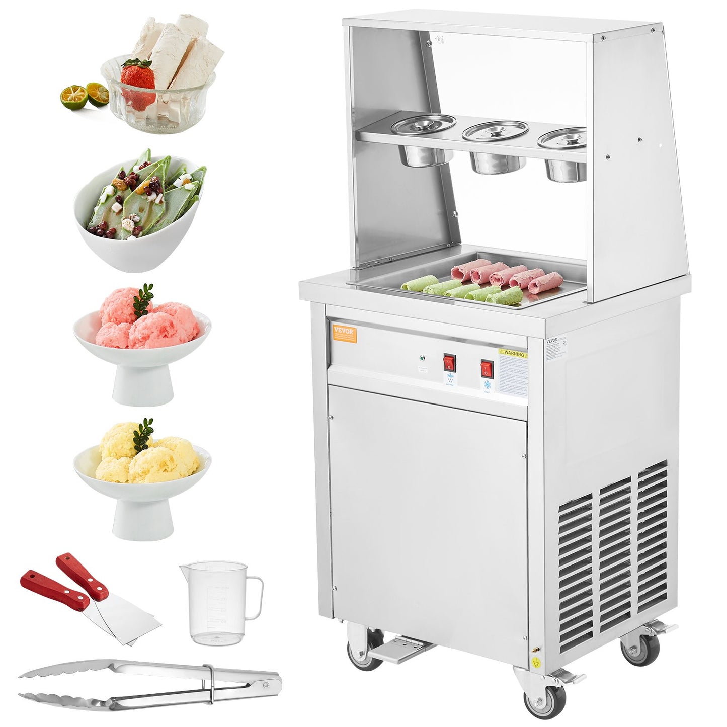 VEVOR CBJF-1DC-350 Commercial Fried Ice Cream Roll Machine, 13.8" x 13.8" Square
